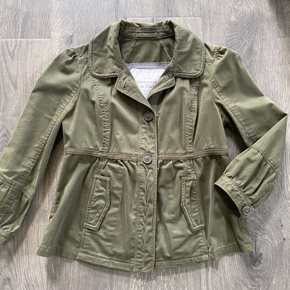 Abercrombie Fitch A&F Olive Green 3/4 Sleeves Short Tie Waist Pea Coat Jacket M